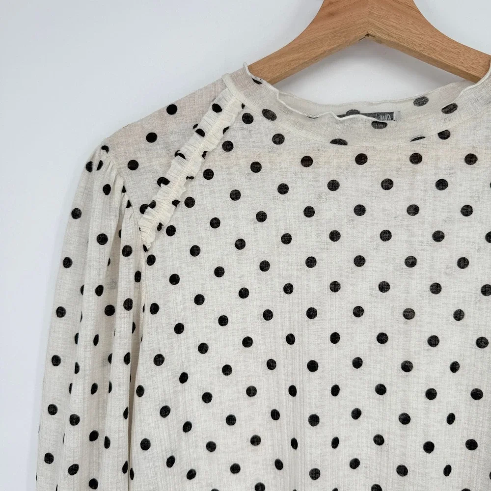 Zara Polka Dot Sheer Blouse M Ruffle Puff Sleeve Cottagecore‎ Chic Minimalist